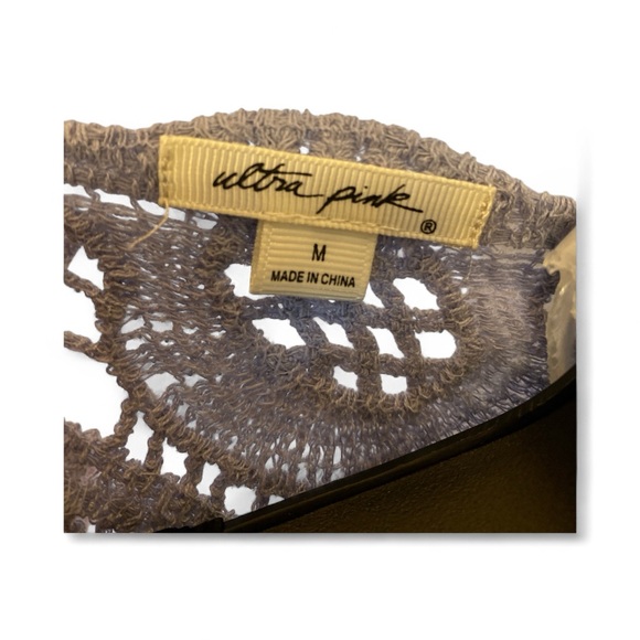 Ultra Pink Crochet Lace Blouse 100% Cotton Periwinkle Boho Top M - Picture 3 of 8